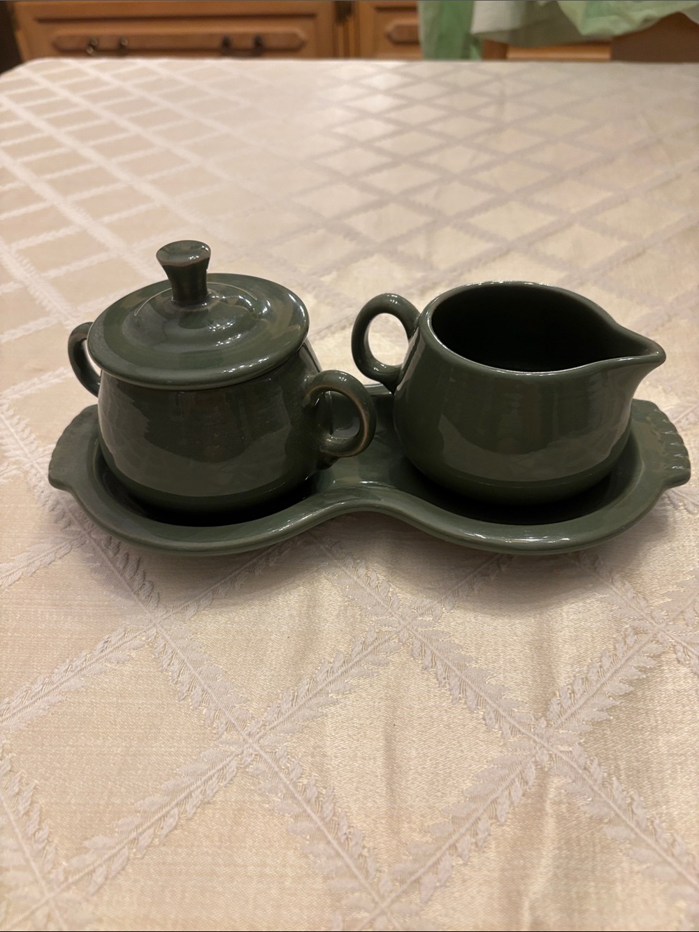 Fiestaware Sage Green Ceramic Sugar and Creamer Set with Tray